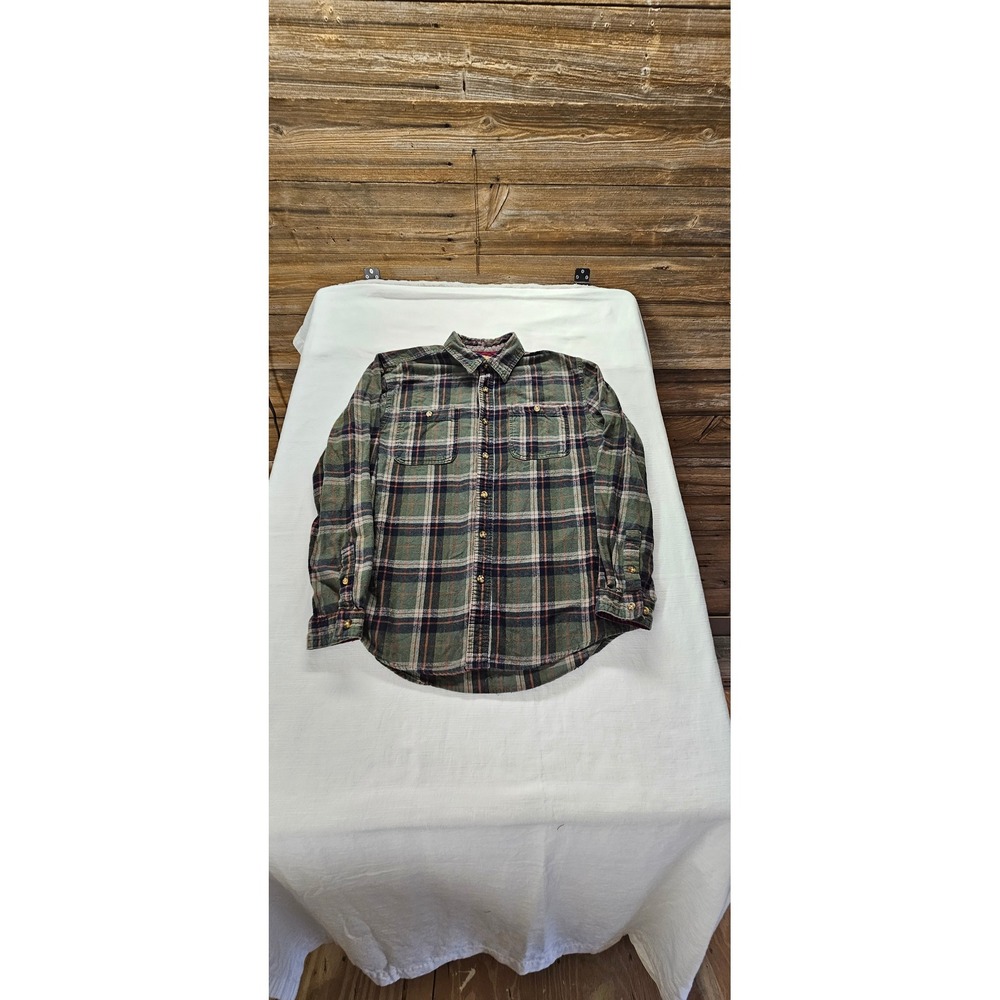 Boston Traders Mens Luxury Vintage Plaid Flannel Shirt Green Red L Long Sleeve